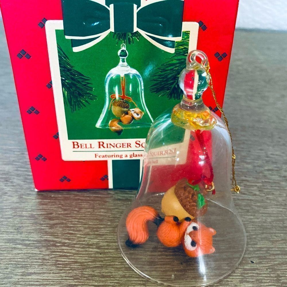 Hallmark Christmas Glass Bell Ringer Squirrel Acorn Ornament